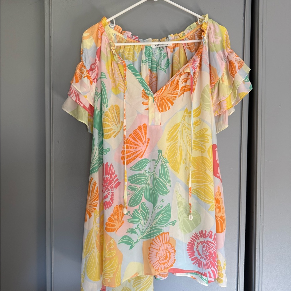 Seashell Rose & Olive Women's Top 2x